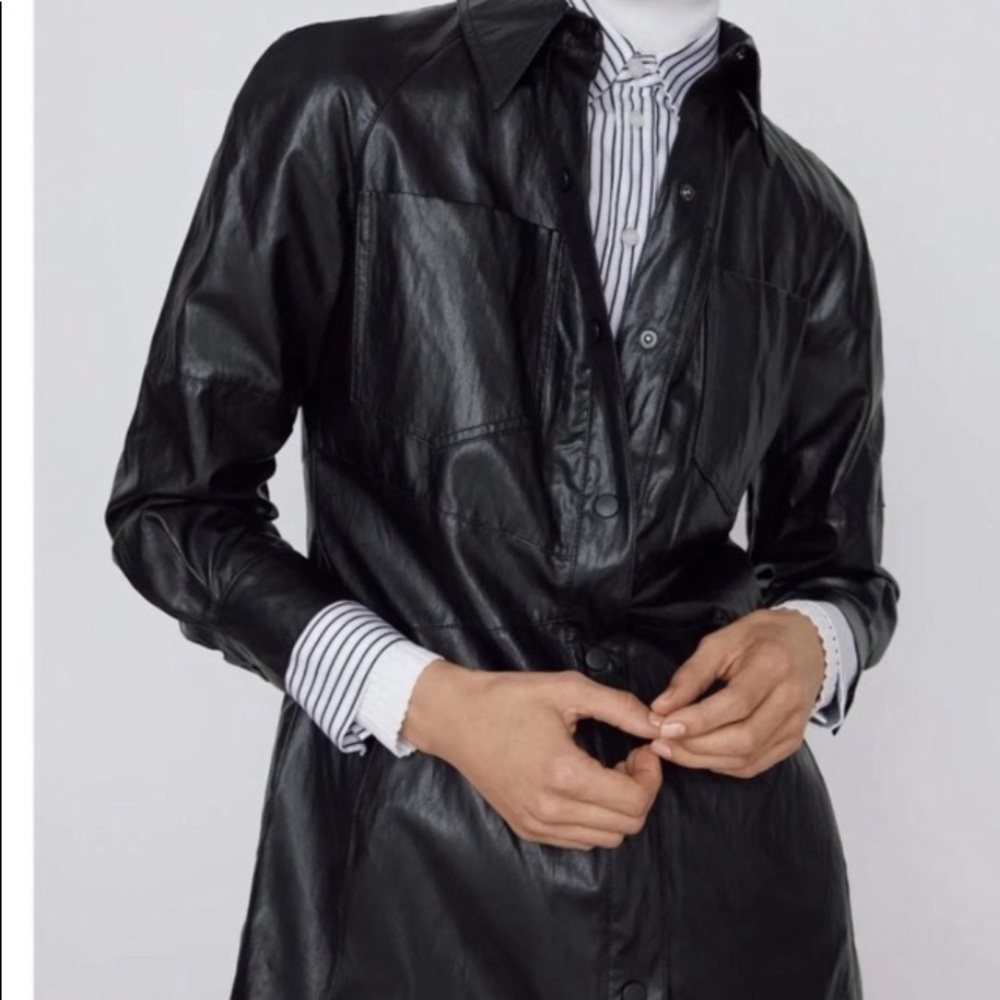 Zara Faux Vegan Leather Long Sleeve Mini Dress Party Bloggers Favorite Goth - Picture 3 of 16